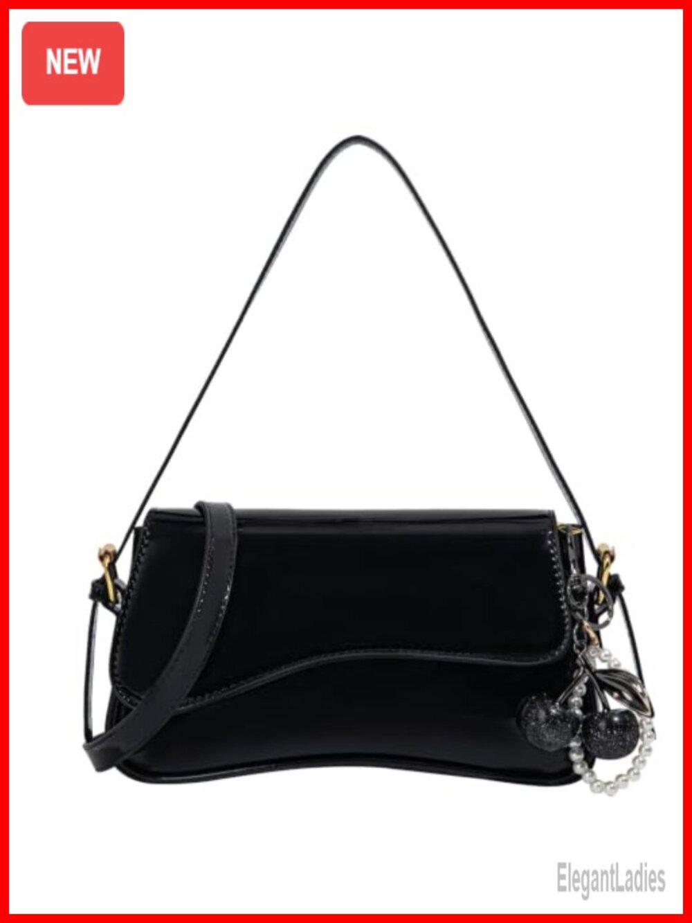 Hobo Shoulder Bag with Cherry Pendant PU Leather Crossbody Purse